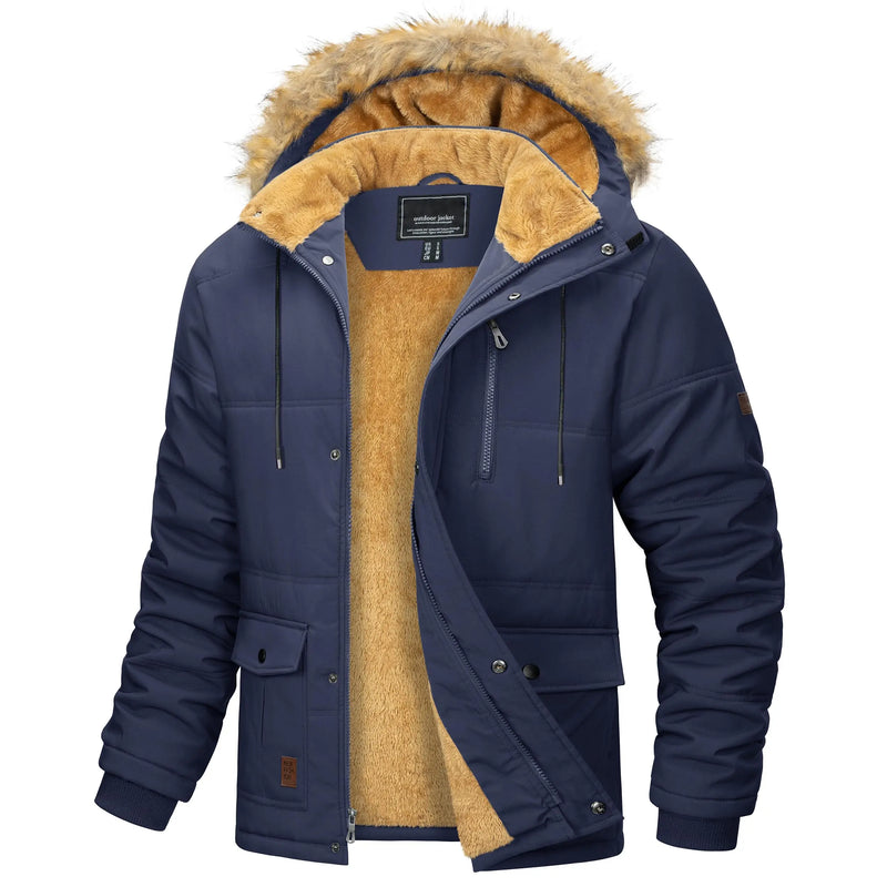 TACVASEN Winter Fleece Jackets Mens Thermal Warm Hooded Coats Removable Hood Hiking Work Jackets Parka Windbreaker Outwear
