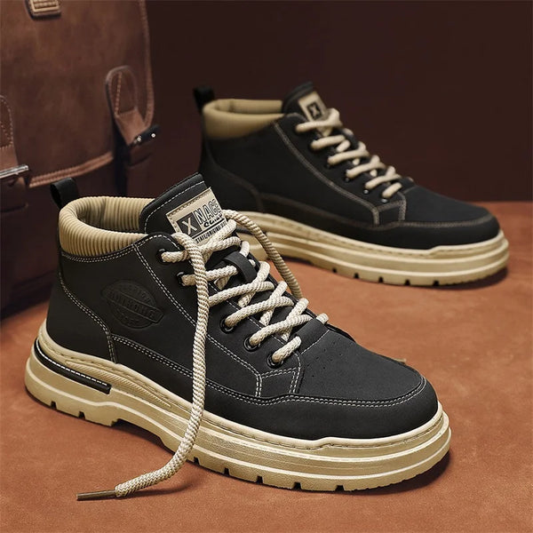 Men's boots fashion casual leather boots four season socks non slip comfort outdoor workwear boots youth versatile trendy boots