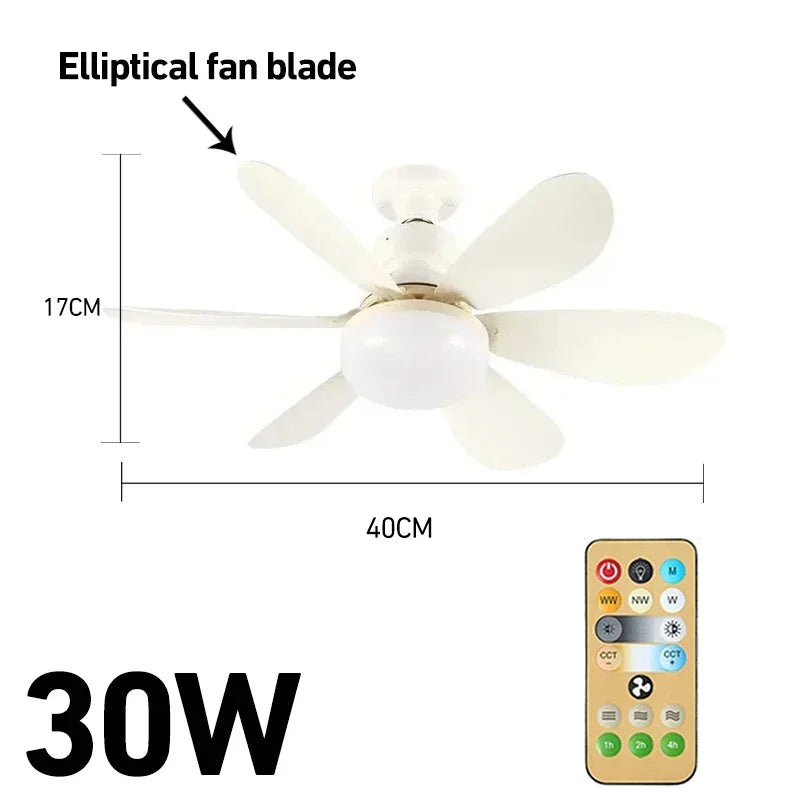 30W/40W E27 Ceiling Fan Light with Remote Dimming LED Lights Suitable Fan Intelligent Silent Ceiling Fan for Living Room Bedroom