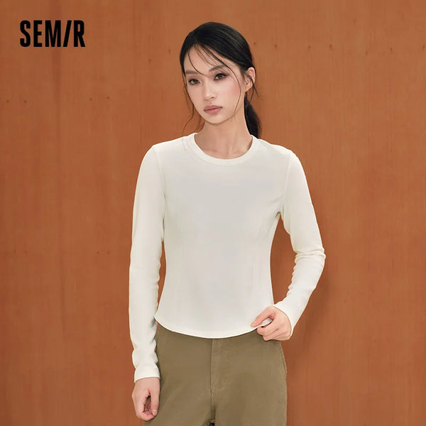 អាវយឺតប៉ាក់ Semir សម្រាប់នារី កខ្លី ពណ៌សុទ្ធ ក្រណាត់លាប ស្ដើង រចនាបន្ទះ រចនាតិចតួចបំផុត ថ្មី 2026
