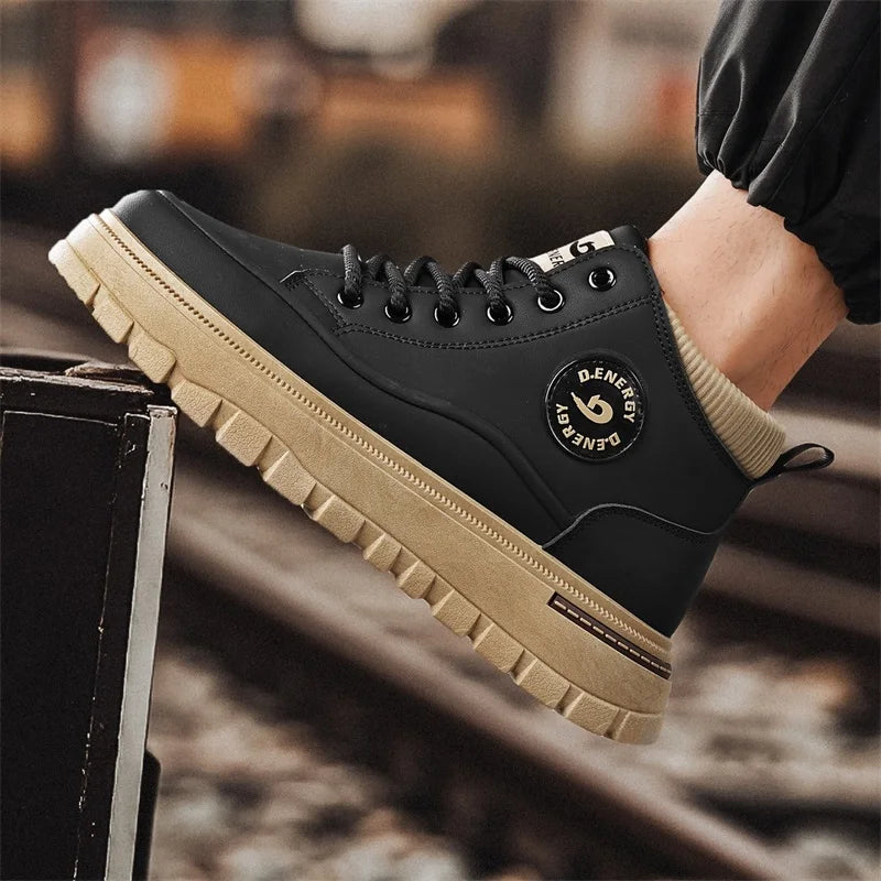 Men's boots spring autumn new soft-sole non-slip outdoor casual boots fashion youth Joker comfort sports high-top tooling boots