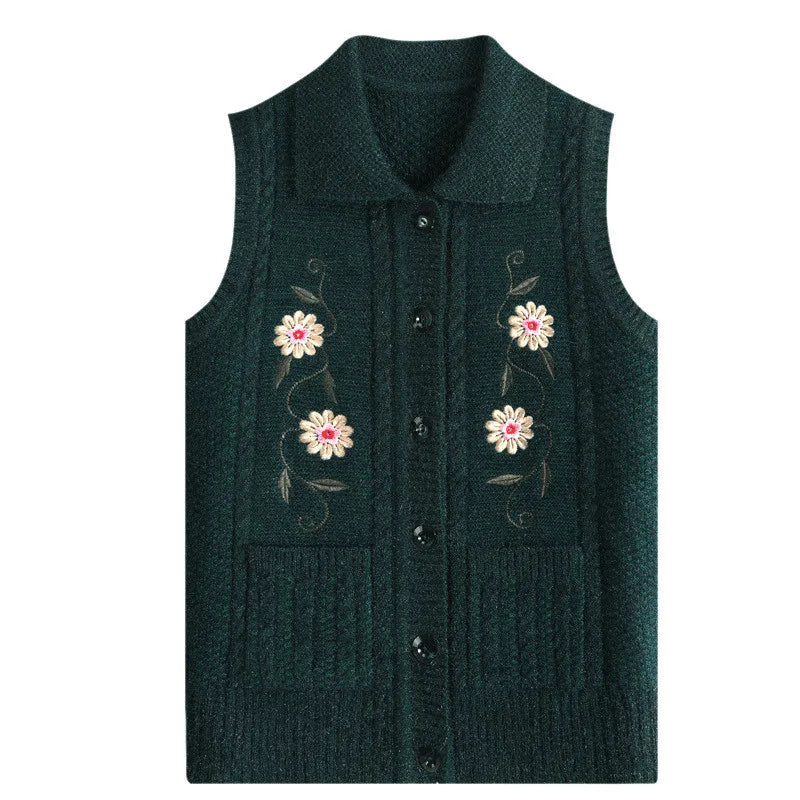 XL-4XL Vests For Women Knitting Camisole Waistcoat Autumn Winter Printed Middle Aged Mother Sweater Warm Grandma Vest Jacket