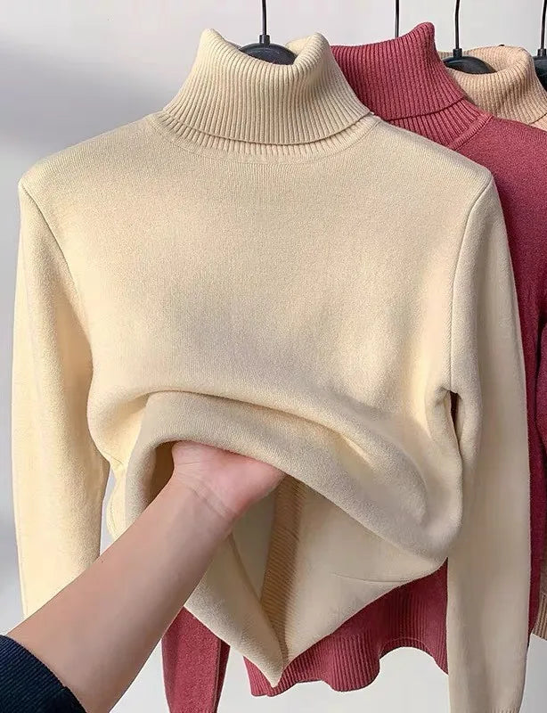 Pulls Femmes Thicken Velvet Warm Pullover Sweater For Women Turtleneck Winter Jumper Female Long Sleeve Slim Knitwear Tops