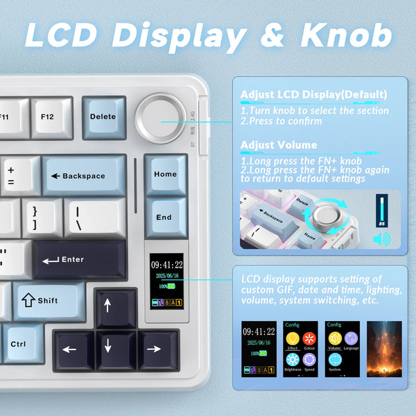 AULA S75pro Wireless Keyboard Tri-mode RGB Gaming Keyboard Hot Swap PBT Keycaps with Macro Software