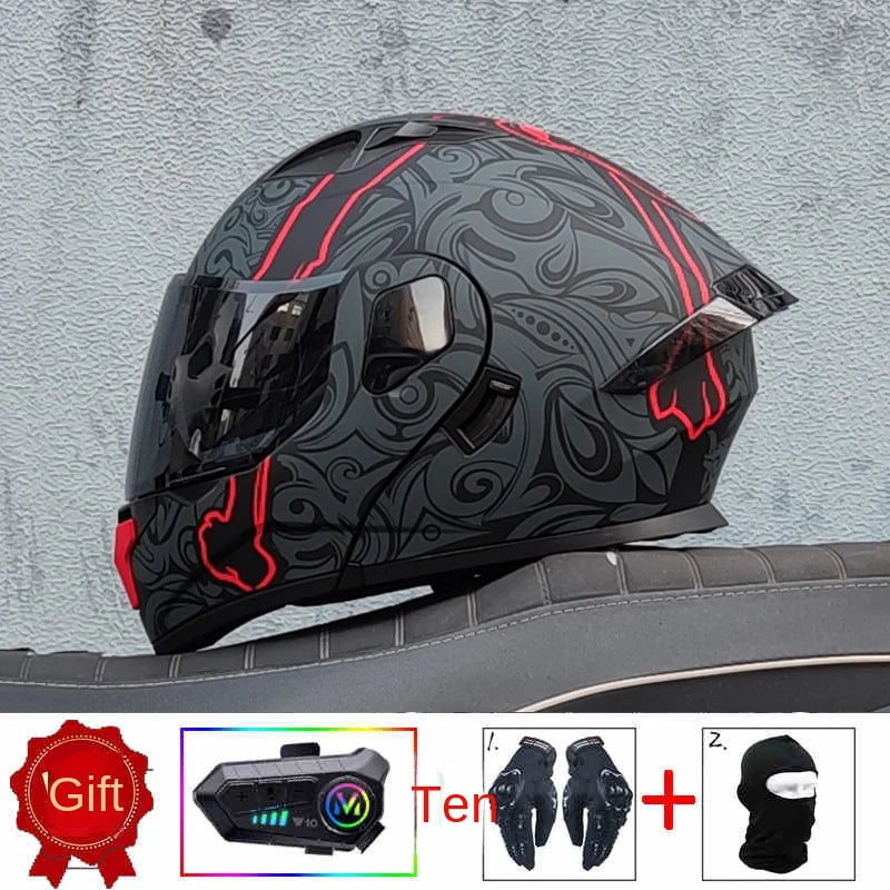 ORZ high-quality motorcycle professional racing flip helmet ABS material modular dual lens Bluetooth helmet DOT certification