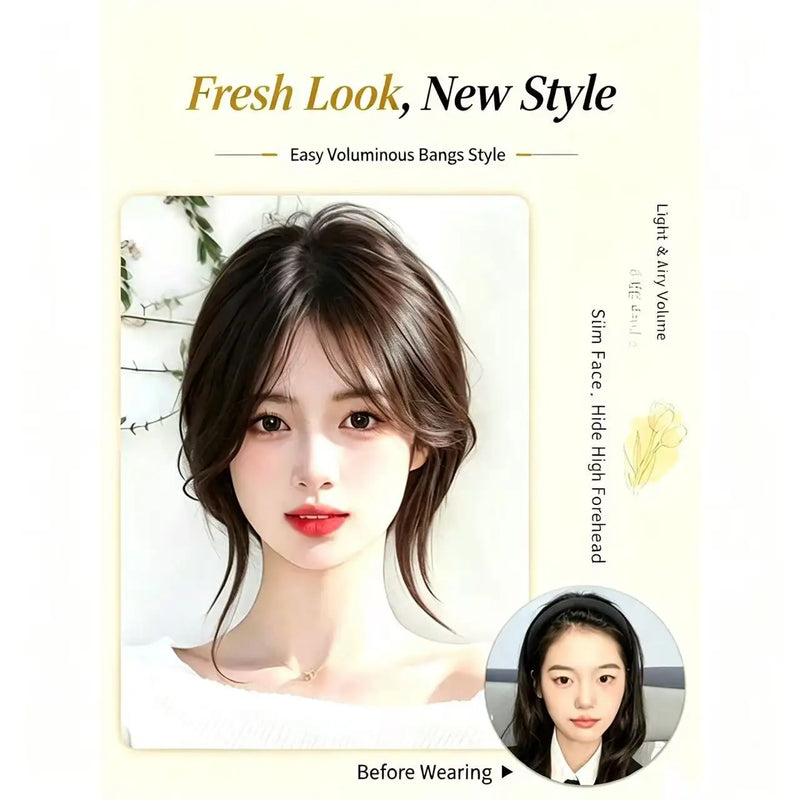 3D Face‑Framing Air Bangs Wig Piece Synthetic Hair Invisible Clip‑In Bangs For Women High‑Crown Hairpiece Cover Receding Hairlin
