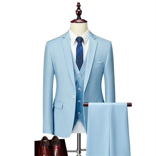 2026 New Men's Suit 3-Pieces Set (Jacket + Pants + Vest) Wedding / Party / Office Slim Blazer Coat + Trousers Asian Size