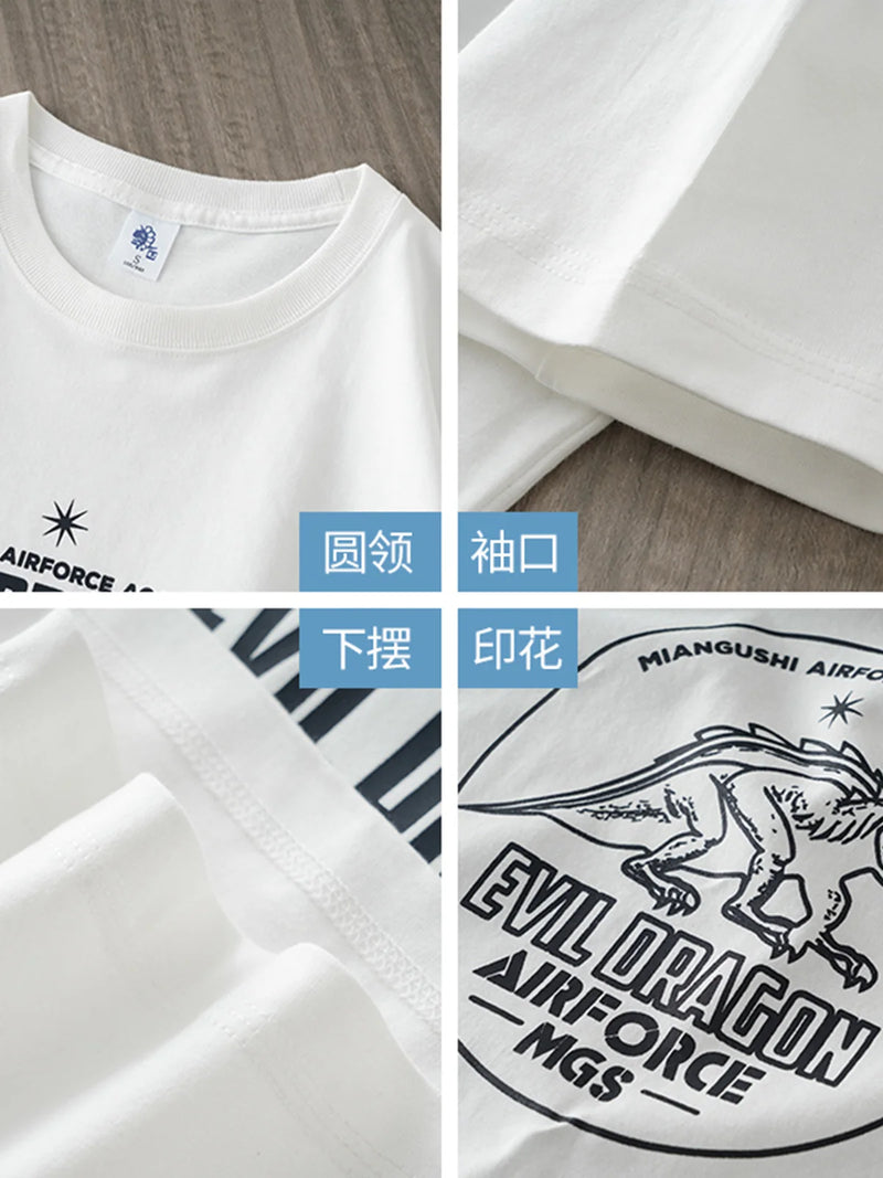 DUKEEN  Heavyweight Men's T-Shirts Summer New Casual Print Short-Sleeve 100% Cotton Tees Oversize White Tops Man 11.02oz