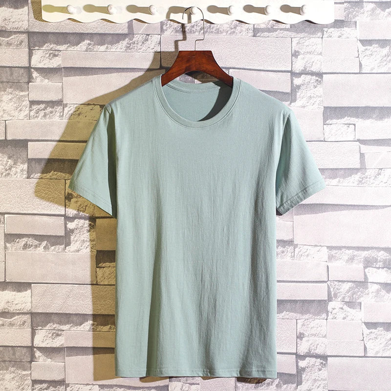 Hot 100%cotton Man T-Shirt Round Neck Personality Retro Spring New Solid Color Tops Versatile Fashion Trend Leisure Men's Wear