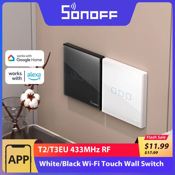 SONOFF T2/T3EU 433Mhz RF WiFi Touch Wall Switch Smart Scene Control via eWeLink Remote Voice Control with Alexa Google Home