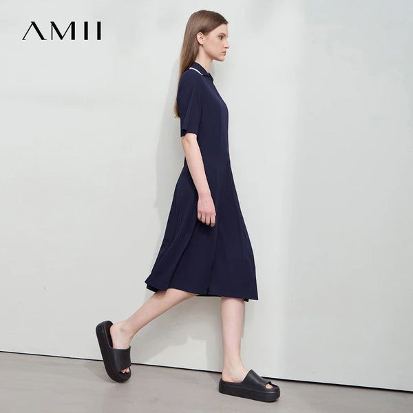 រ៉ូប Amii Minimalism រដូវក្តៅឆ្នាំ ២០២៥ រ៉ូបនារីថ្មី ក V ដៃអាវខ្លី ចង្កេះប៉ាក់ រ៉ូបការិយាល័យស្គមស្គាំង 12542166