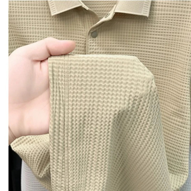 2026 Men's Waffle Knit Polo Shirt - 3D Textured Lapel, Quick Dry & Stretchy, Business Casual Style