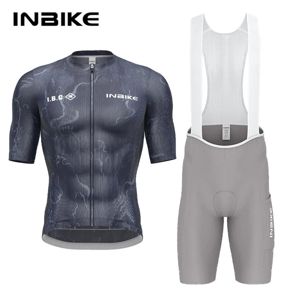 INBIKE Pro Road Cycling Jersey Bib Shorts Set Men's Short Sleeve Race Suit High-Elastic Quick-Dry Fabric Biking Clothing for Men