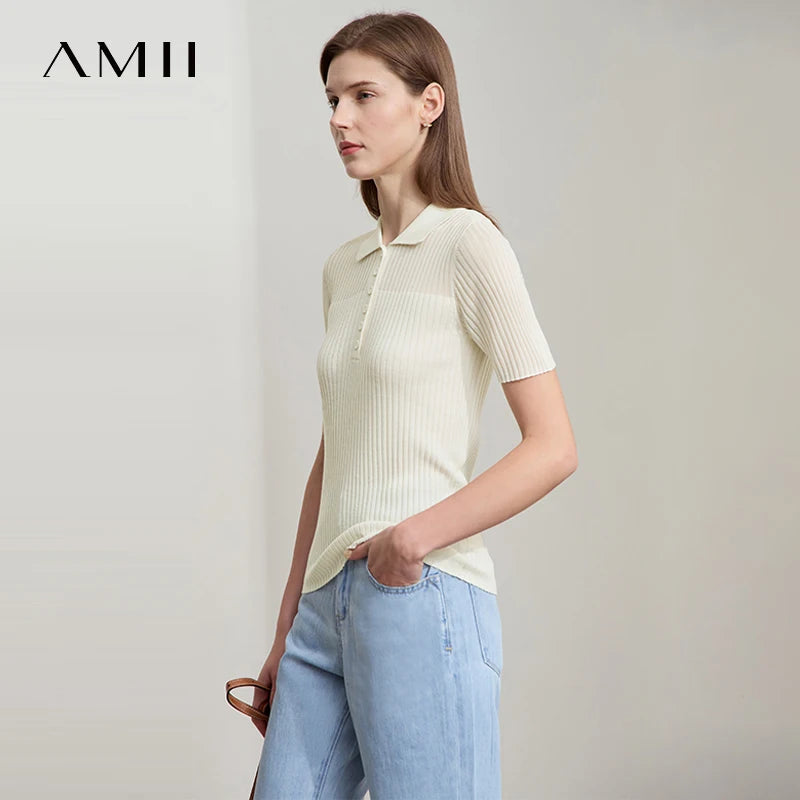 អាវប៉ាក់ Amii Minimalist សម្រាប់ស្ត្រីឆ្នាំ ២០២៦ អាវប៉ាក់ថ្មីសម្រាប់រដូវក្តៅសម្រាប់ស្ត្រី កអាវបត់ចុះក្រោម ដៃខ្លី អាវប៉ាក់រឹង ងាយស្រួលប្រើ 12522013