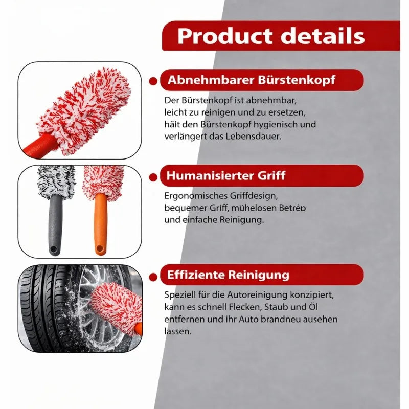 1pc Wheel Cleaning Brush Set, Soft Bristle Car Detailing Tools for Deep Clean, Durable Handle for Car Truck Motorcycle Wheels.