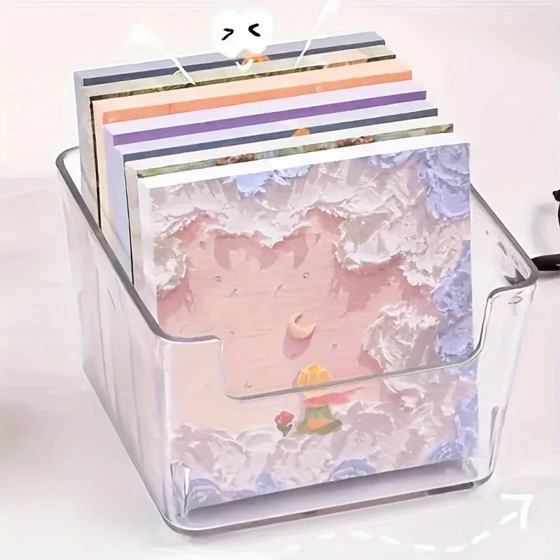 1/2pcs Transparent notepad storage box - Desktop Memo Stand, Office Stationery Storage Box, Desktop Accessory Organizer.