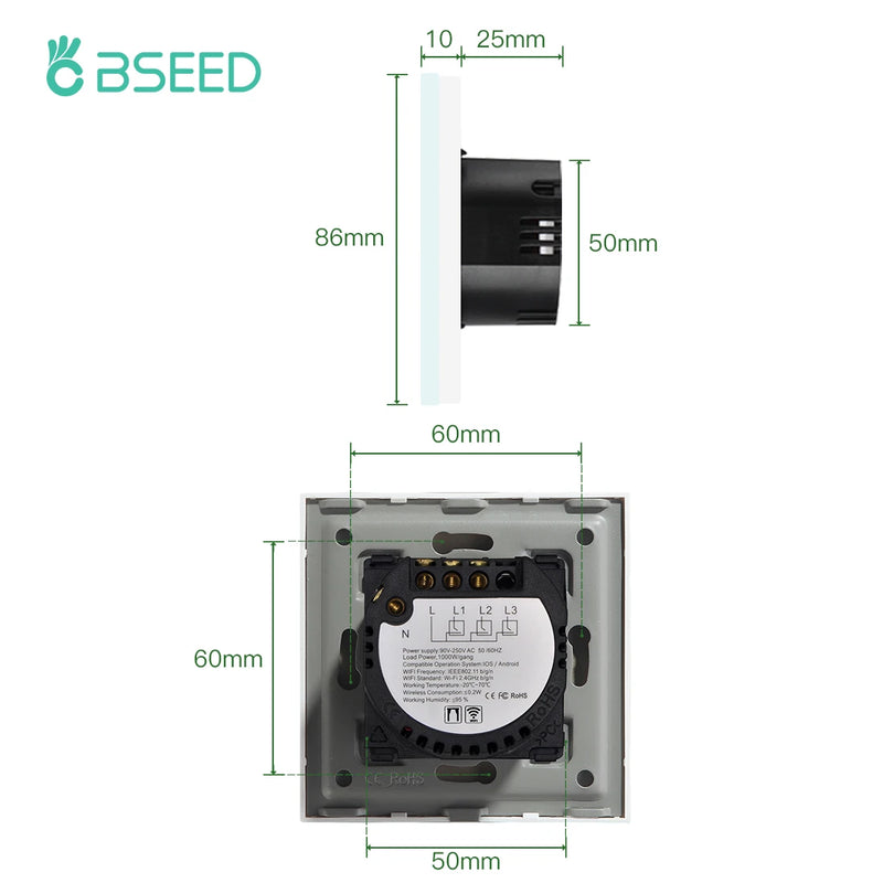 BSEED Wifi Roller Shutter Switch Smart Blind Switch Crystal Wall Touch Switches Wireless Control By Smart Life Tuya Alexa App