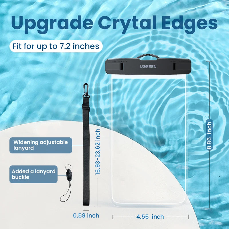 UGREEN 7.2 inch IPX8 Waterproof Phone Case Bag For iPhone 16 15 14 13 12 Pro Max Samsung Universal Swimming Protective Pouch Bag