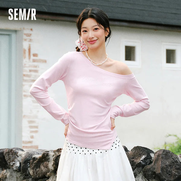 អាវយឺត Semir ទាន់សម័យសម្រាប់នារី និទាឃរដូវ ឆ្នាំ២០២៦ ខ្លី រាងអក្សរ Oval ស្លីម រចនាប្លែក ម៉ូដធម្មតា ពាក់ប្រចាំថ្ងៃ