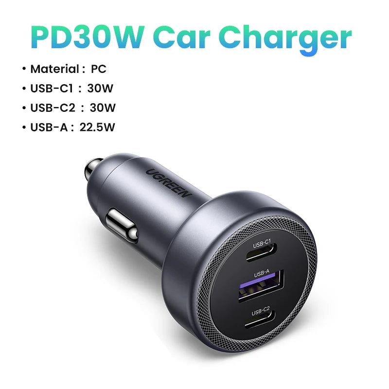 UGREEN Car Charger PD30W USB C Fast Charger for iPhone 17 16 Fast Charging for Mobile Phone USB C Car Charger
