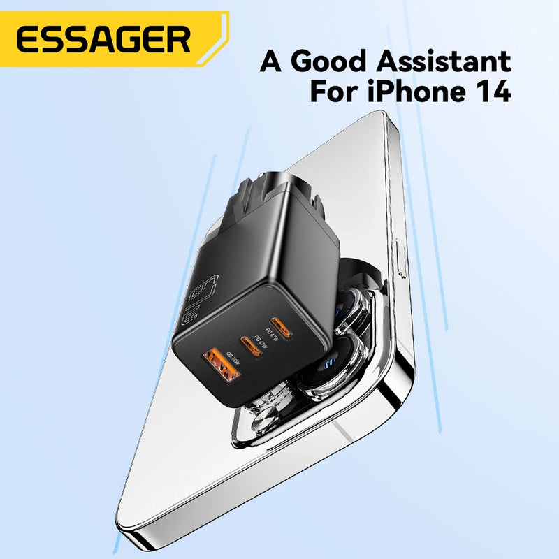 ឆ្នាំងសាក Essager GaN USB Type C 67W 45W 33W KR EU Plug សាកថ្មលឿនសម្រាប់ Samsung iPhone 16 15 14 Pro Huawei ទូរស័ព្ទ កុំព្យូទ័រយួរដៃ ឆ្នាំងសាក