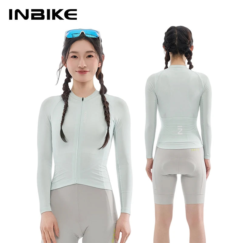 INBIKE Women's Cycling Jerseys Long Sleeve Bike Biking Shirts Moisture-wicking Full Zip with Pockets Road Bicycle MTB Clothing