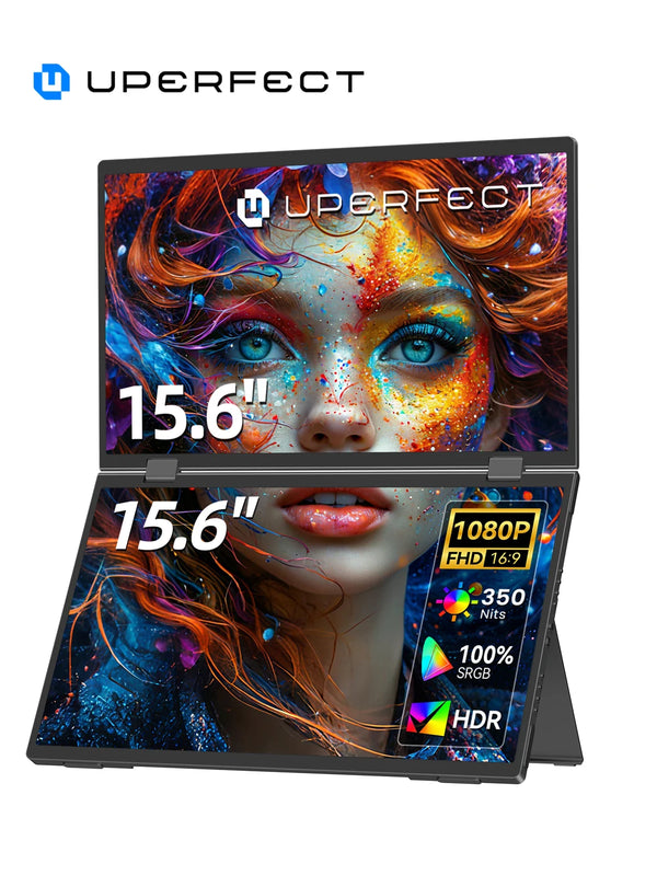 ម៉ូនីទ័រចល័តពីរ PERFECT ទំហំ 15.6 អ៊ីញ 1080P FHD IPS អាចបត់បាន អេក្រង់កុំព្យូទ័រយួរដៃបីជាន់ អាចពង្រីកហ្គេម ប្រើ USB-C ដោត និងលេងបាន ងាយស្រួលយកតាមខ្លួន