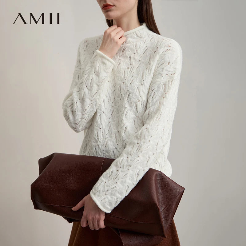 អាវយឺត Amii Minimalist សម្រាប់នារី រដូវរងា ឆ្នាំ២០២៦ ពណ៌ថ្មី ដៃវែង រលុង ងាយស្រួលប្រើ កអាវប៉ាក់ 12524014