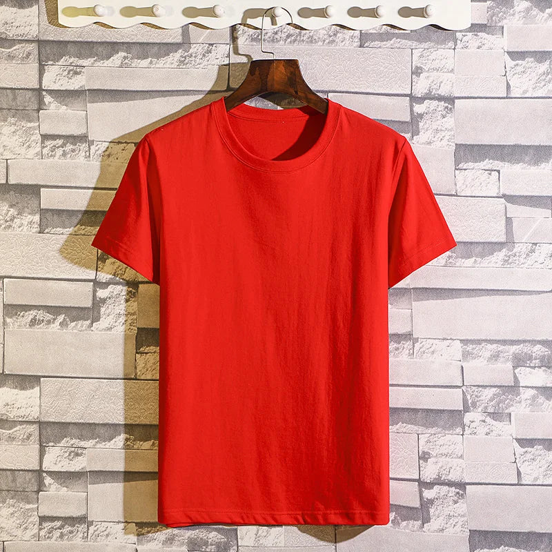 Hot 100%cotton Man T-Shirt Round Neck Personality Retro Spring New Solid Color Tops Versatile Fashion Trend Leisure Men's Wear