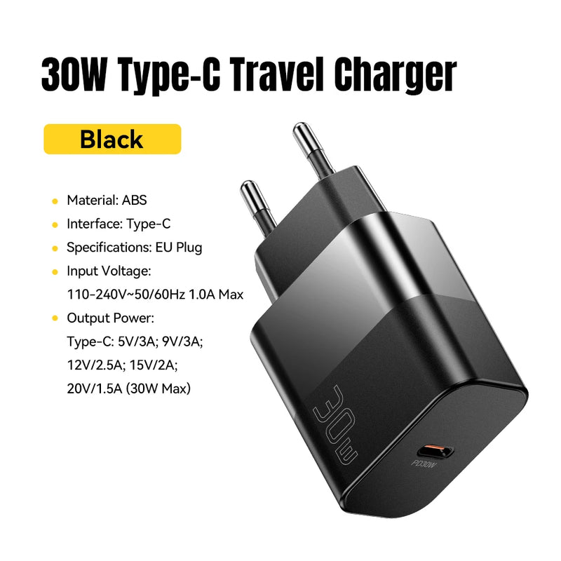 Essager 30W Type C Travel Charger Portable USB C Charger PD Fast Charging For iPhone 16 15 14 13 Pro Max Xiaomi Galaxy S24 Ultra
