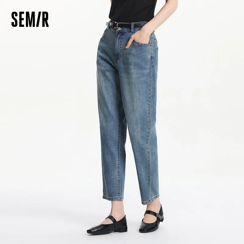 Semir Women Jeans Elastic 2026 Waist Vintage Tapered Urban Casual Everyday Style Soft Comfortable Daily Wear Trendy Versatile