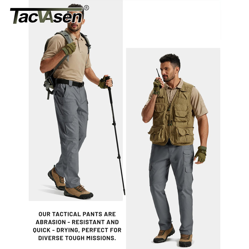 TACVASEN Mens Cargo Work Pants Hiking Tactical Waterproof Trousers Ripstop Breathable Stretch Pants with 8 Pockets(No Belt)