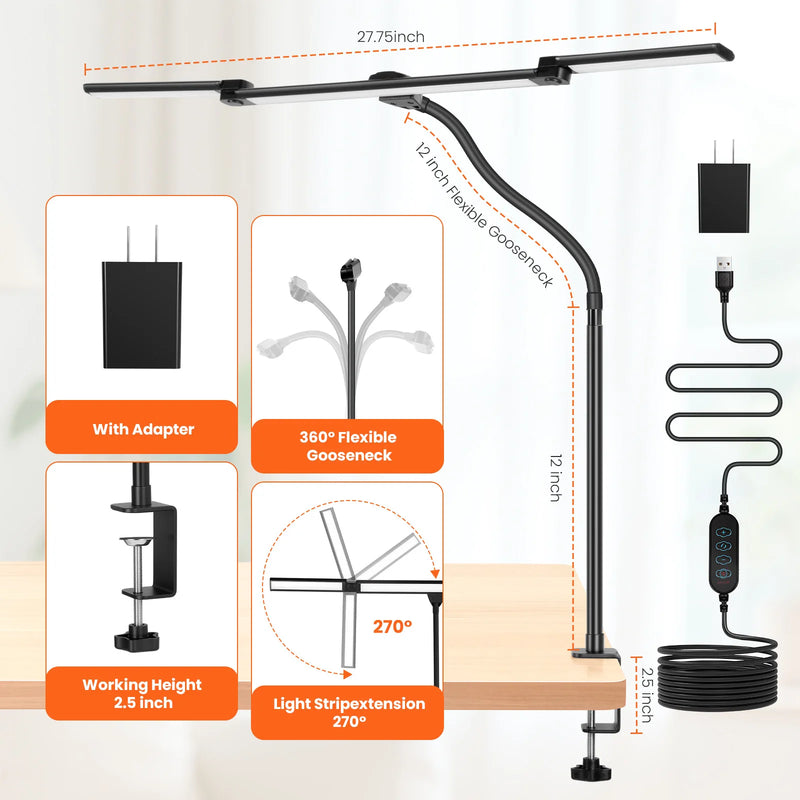 ចង្កៀងតុក្បាលបី ចង្កៀង LED ចង្កៀងតុកុំព្យូទ័រ ចង្កៀងភ្ជាប់អេក្រង់កុំព្យូទ័រ ចង្កៀងថែរក្សាភ្នែក ចង្កៀងតុសម្រាប់សិក្សានៅផ្ទះ