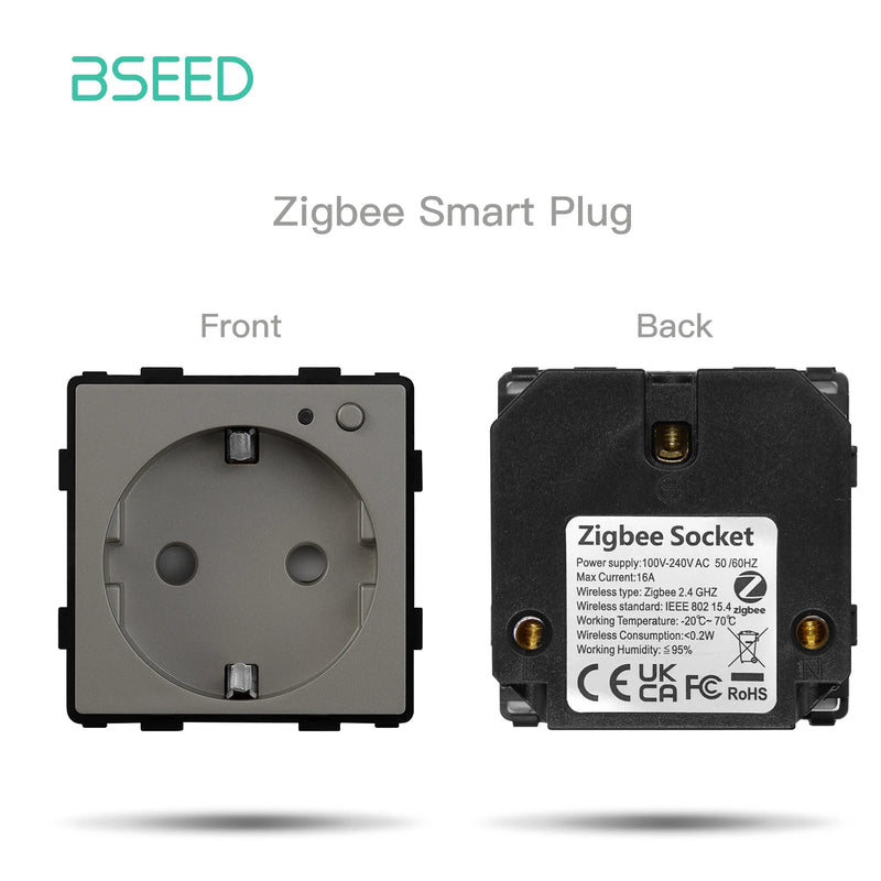 BSEED Zigbee Smart Socket EU Power Monitor Outlet DIY Function Parts Work With Tuya Smart Life Alexa App Indicator Wall Mounted