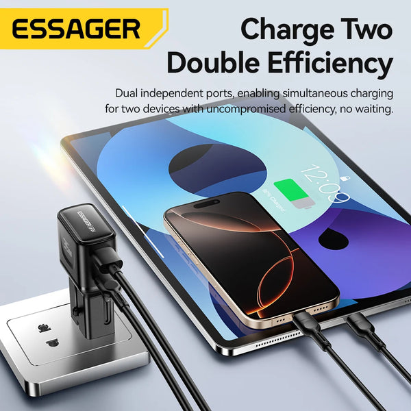 Essager 35W GaN International Travel Adapter Dual Port Charger for Xiaomi Samsung IPhone16 15 Pro Max for US/CN EU UK AUS Travel