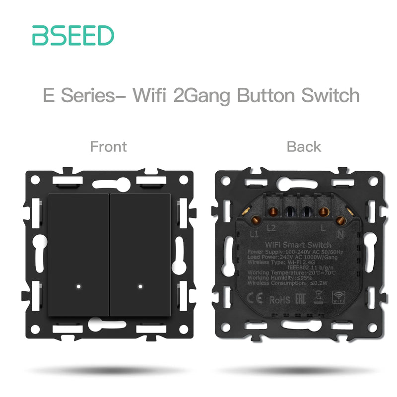 BSEED WIFI Click Light Switch Part Smart Wifi Switch Function DIY Part EU Wifi Socket Outlets Parts Glass Frame Only Black