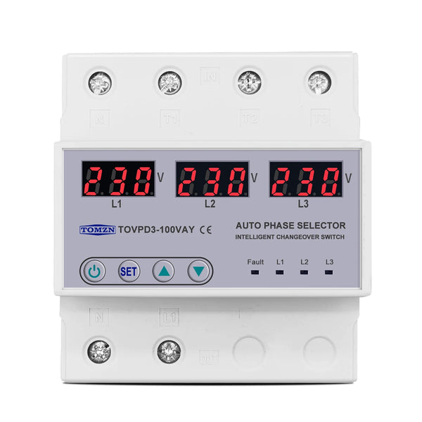 Three Phase 3P+N Din Rail Phase Selector Voltmeter with Adjustable Over and Under Voltage Protection Monitor Relays Protector