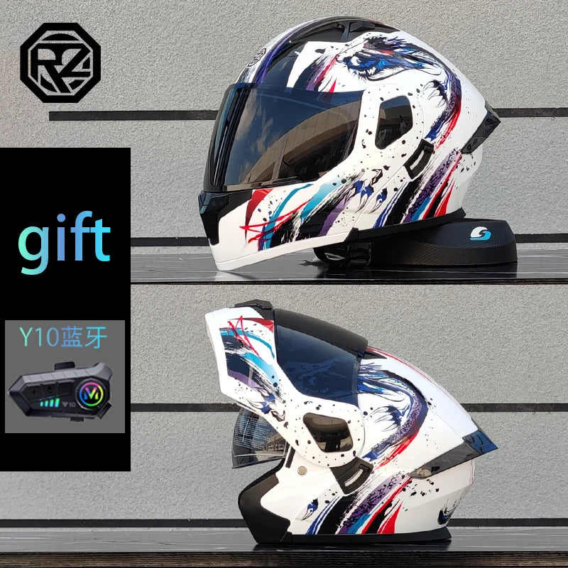 ORZ Motorcycle Helmet Modular Flip Helmet Dual Lens Full Helmet Comes with Bluetooth Earphones Model 103