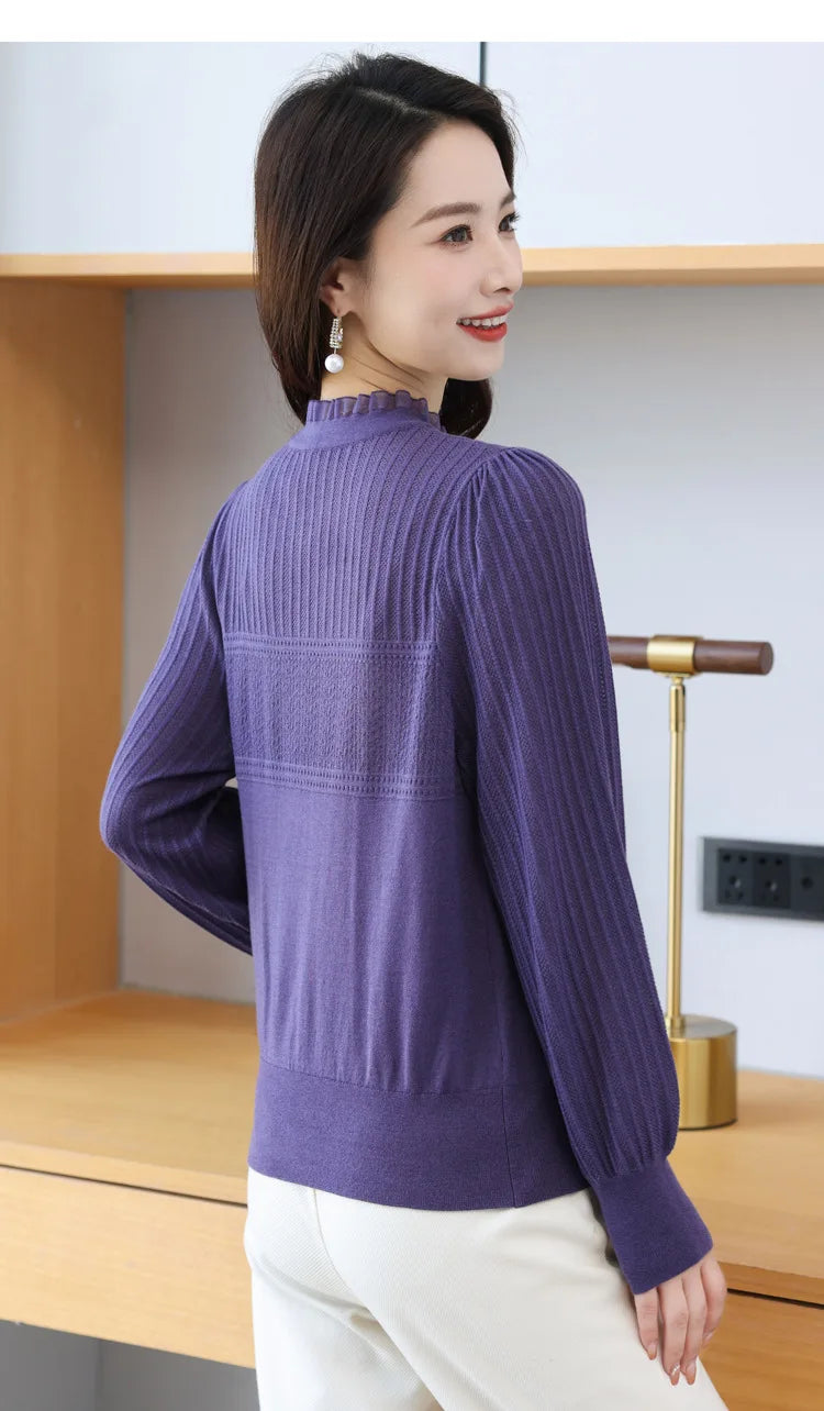 Temperament Spring Autumn Sweater Women V-Neck Bottom Shirt Retro Knitwear Top Female Long Sleeve Pull Femme Knit Clothes