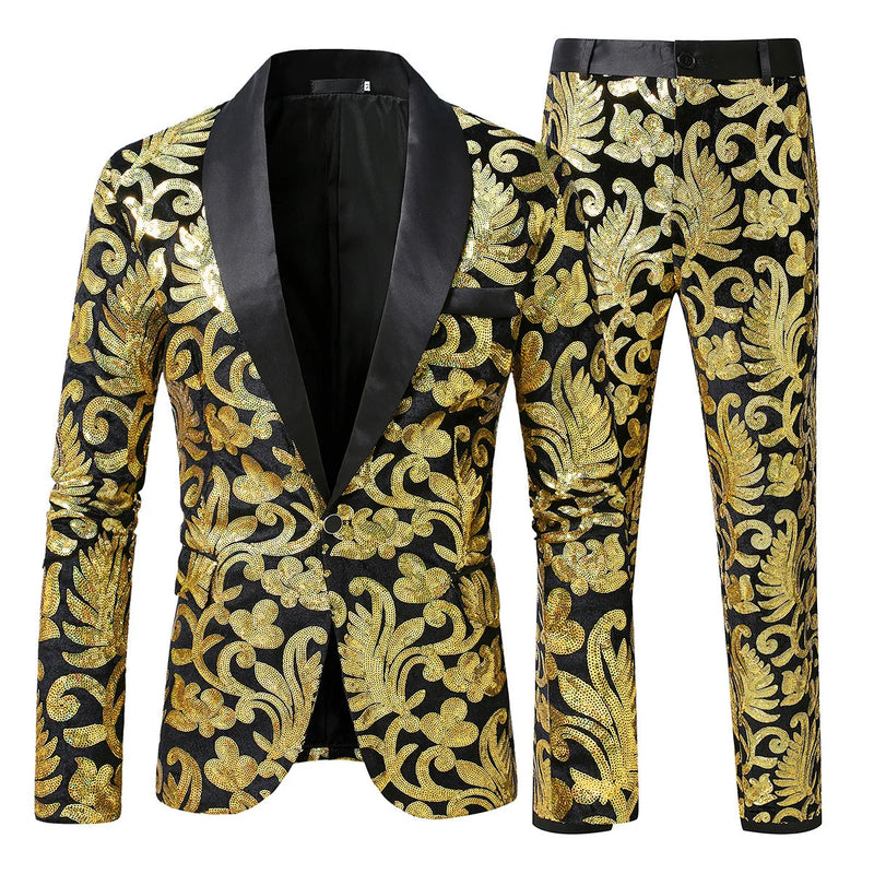 2026 Men Two-piece Suit, Sequin-embellished Jacket with Matching Trousers,Perfect for Weddings,Parties,and Stage Performances.