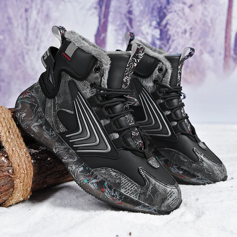 Mens Walking Shoes 2025 New Winter High Top Plush Thick Warm Comfortable Outdoor Snow Boots Fashion Leisure Sneakers Man
