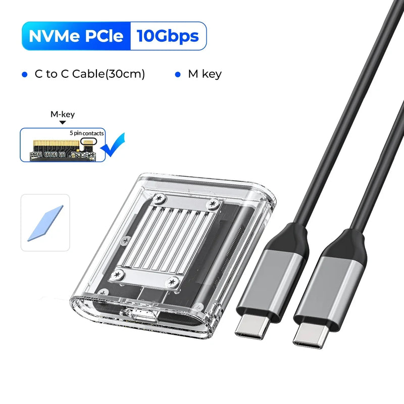 ORICO M.2 NVMe Hard Drive Case USB 3.2 Gen 2 10Gbps NVME SSD Enclosure PCI-E M-Key 2230mm for PC External SSD Drive Enclosure