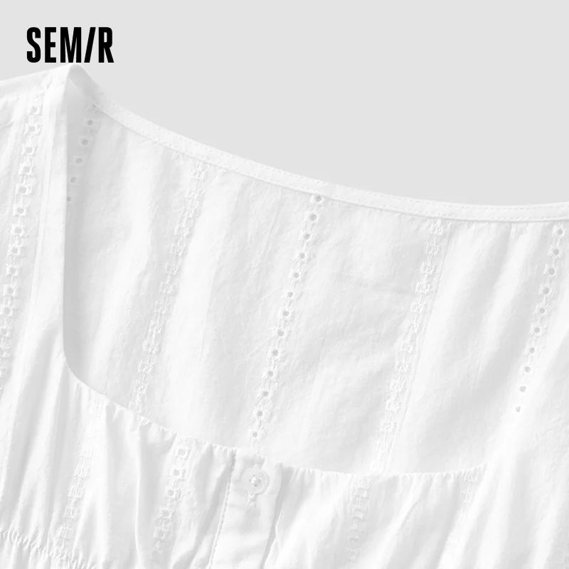 Semir Womens Shirt 2026 Short Sleeve Square Neck Puff Sleeve Cotton Slim Tops Elegant Style Soft Comfortable Daily Wear
