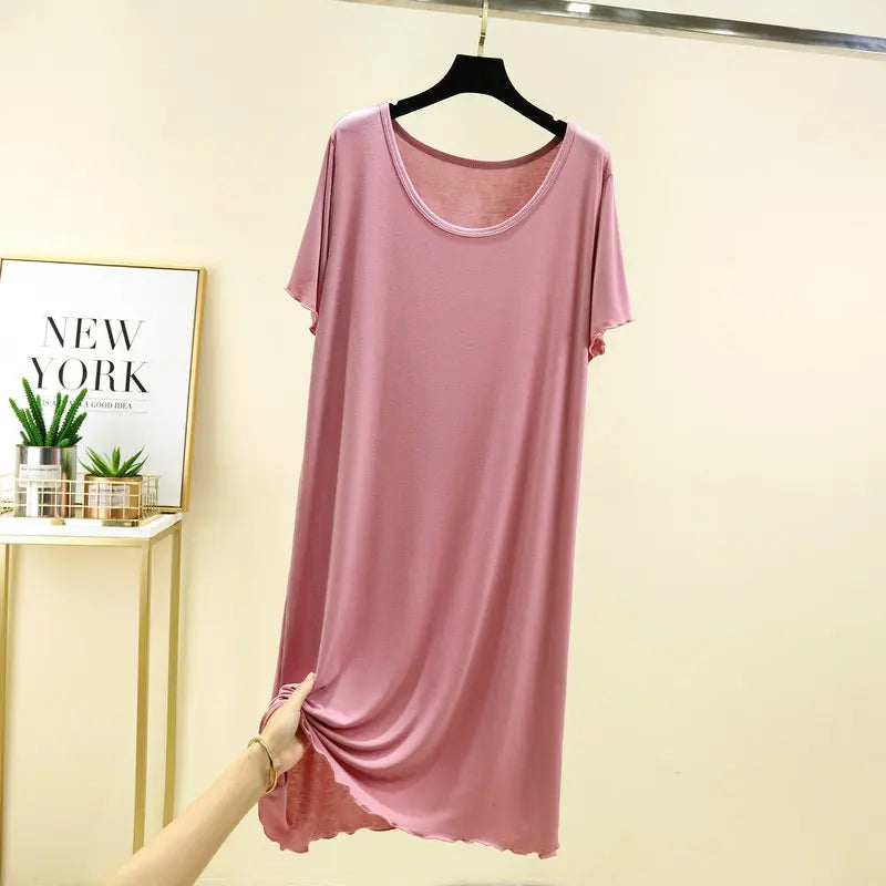 Casual Short Sleeve Night Dress Women Sleepwear Modal Loose Sleep Shirts Loose Summer Nightgowns Female Nightwear Night Gown