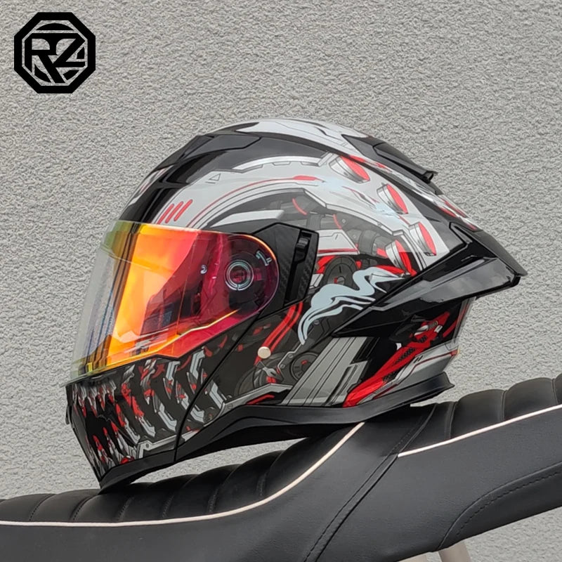 ORZ Adult Modular Flip Up Motorcycle Helmet DOT Safety Certified Dual Visor Removable Washable Liner Motorbike Racing Helmet