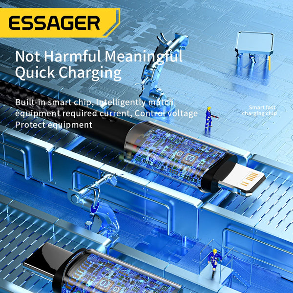 ខ្សែសាក Essager USB C សម្រាប់ iPhone 14 13 12 11 Pro Max XS 20W ខ្សែសាកលឿន Type C ទៅខ្សែភ្លើងកាលបរិច្ឆេទសម្រាប់ iPad Macbook
