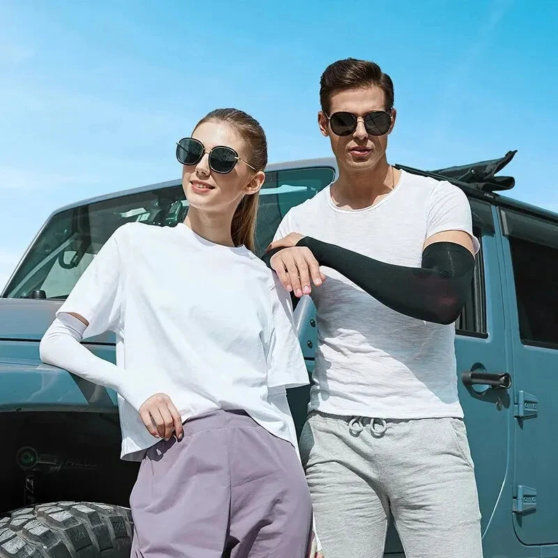 WRELS Cycling Arm Summer Ice Cloth Cycling Sleeves Sun Protection Unisex Breathable Running Volleyball Sleeves Outdoor Sports