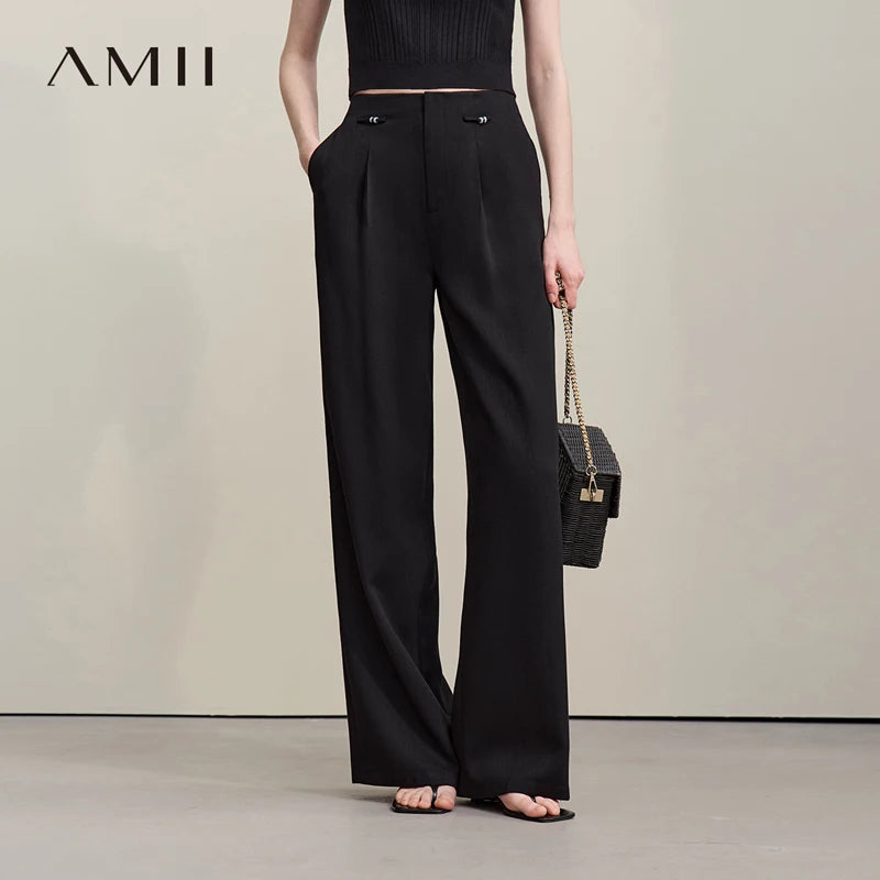 Amii Woman Wide Leg Pants 2026 Summer New Loose Casual Beaded Trousers Office Lady Solid Versatile Long Pants for Women 12622068