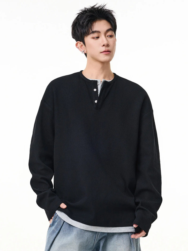 DUKEEN Men's Heavyweight Henley Long Sleeve T-Shirt - Spring Casual Layered Pullover Sweatshirt with Premium Feel