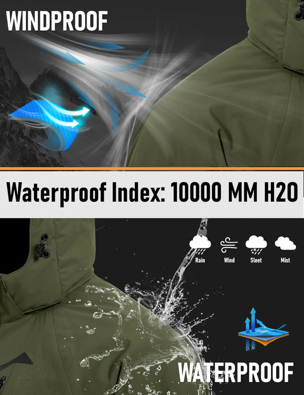 TACVASEN Men's Winter Parka Jacket Windproof Waterproof Fleece Lined Warm Jackets Outdoor Fishing Snow Raincoat with 7 Pockets